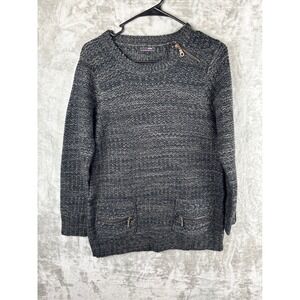 Effeci Gray Knit Sweater Womens Large Grandpa Core Cozy Vintage Zipper Pockets